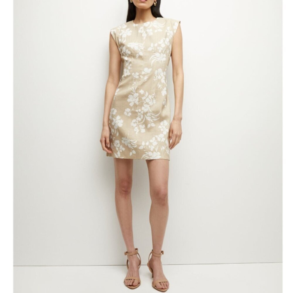 Veronica Beard 'Rosedale' Linen-Blend Floral Mini-Dress, Stone Khaki/Off-White